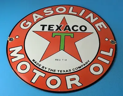 Vintage Texaco Motor Oil Sign - Texas Gasoline Porcelain LARGE Gas Pump Sign • $199.97