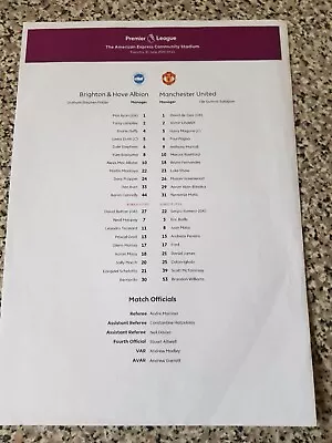 TEAMSHEET PREMIER LEAGUE BRIGHTON V MAN UTD 30th Jun 2020 • £1.29