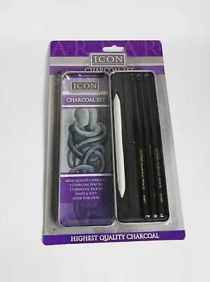 Icon Charcoal Set - Not Daler Rowney - Tin Of 3 Pencils 2 Blocks - Artist Set • £6