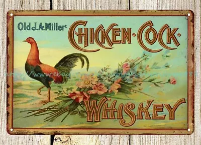 Wall Decor Ideas J. A. MILLER CHICKEN COCK WHISKEY Metal Tin Sign • $18.98