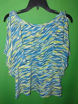1994) MICHAEL KORS Medium Blue Polyester Knit Top Short Sleeve M • $18