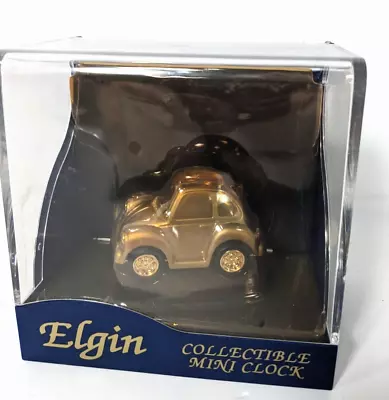 Elgin Mini Clock Volkswagen Beetle Bug CAR In Case Gold NEW Vintage • $18.97
