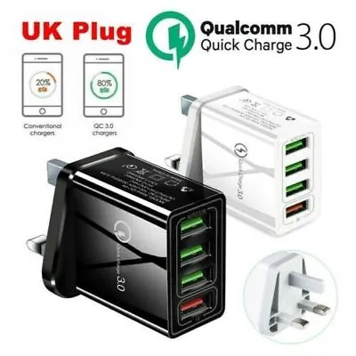 FAST 4 USB Port Qualcomm 3.0 Quick Charge Usb Wall Charger UK SELLER • £4.57