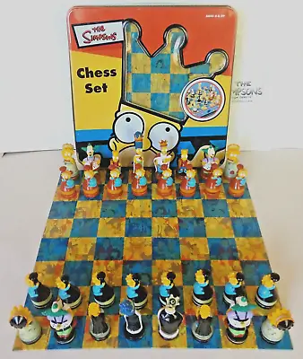 VINTAGE THE SIMPSONS 3D CHESS Board Game Complete SET Pieces With TIN Box Homer • $49.95