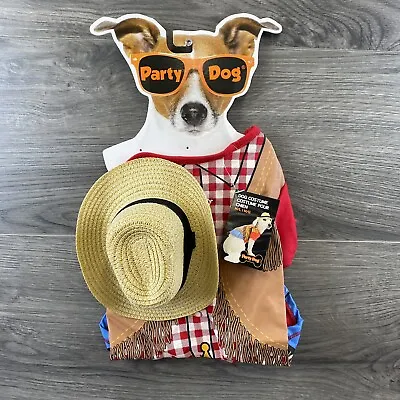 $12.74 • Buy Party Dog Cowboy Dog Puppy Halloween Costume W/ Straw Hat NWT Size M/L 2 Piece