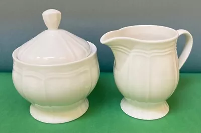 MIKASA Ultima + ANTIQUE WHITE Pattern LIDDED SUGAR BOWL & CREAMER SET Excellent • $24.99