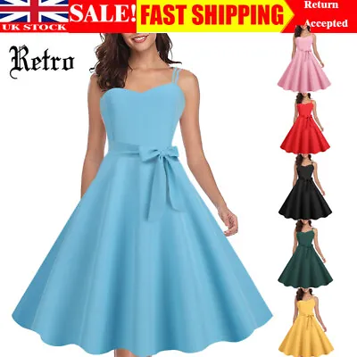 £16.88 • Buy Summer Solid 50s60s Vintage Dress Women A Line Elegant Office Party Swing Dress