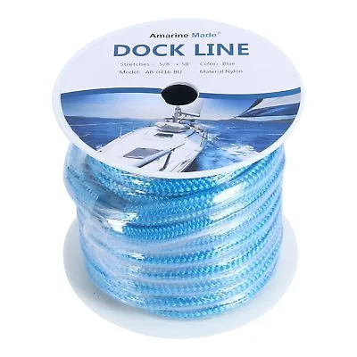 5/8 Inch 50 FT Double Braid Nylon Dockline Dock Line Mooring Rope 7700lbs Blue  • $35.99