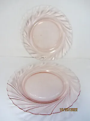 2 Vintage Vereco France Pink Swirl Scalloped Frosted/Clear Glass Plates 9 1/4” • $9.99