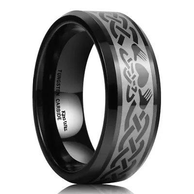 Classic Men's 8mm Black Tungsten Carbide Ring Laser Irish Claddagh Engagement... • $36.33
