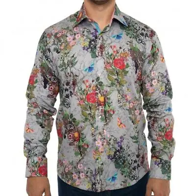 Mens Claudio Lugli Long Sleeves  Floral  Printed Shirt CP6901 - Grey • £85