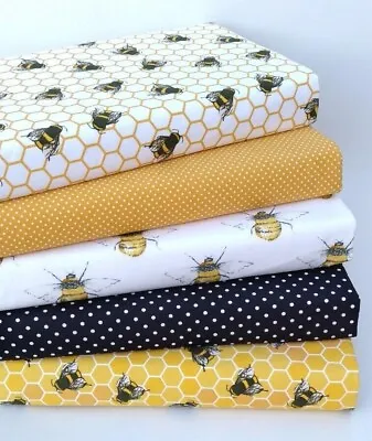 100% Cotton Bees Fabric Bundle 5 Piece Squares Or Fat Quarters Honeycombe Spot • £3.99