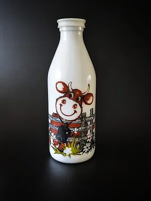 Egizia Italy White Milk Glass Bottle W/Lid Cute Farm Cow Vintage Retro Kitsch • $39.95