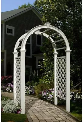 White Arched Garden Arbor ~ Wedding Bridal Archway ~ Outdoor Vinyl ~ 91  X 49   • $422.60