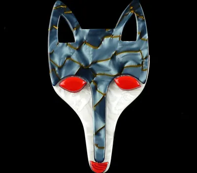 Lea Stein Fox Head Brooch Pin Blue-grey White Paris France • $90