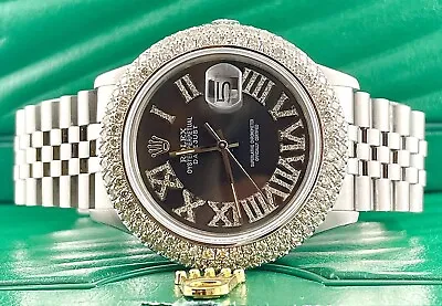 Rolex Men's Datejust 36mm Jubilee Steel Watch ICED 3.50ct Diamonds Black Dial • $6499.99