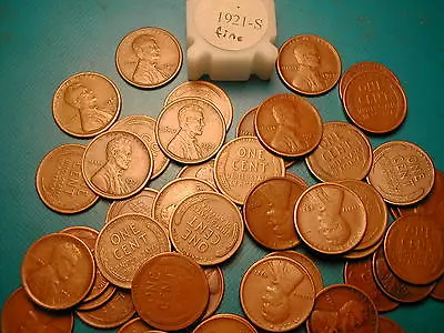 1921-S LINCOLN WHEAT CENT PENNY ROLL HIGH GRADE All Coins  FINE   • $175