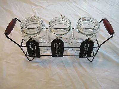 Del Sol Flatware Caddy With Metal Stand & 3 Glass Jars    Perfect Condition! • $18.99