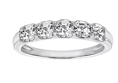 QVC Diamonique Asscher Cut 3.15 Cttw 5 Stone RingPlatinum Clad Size 6 • $94.99