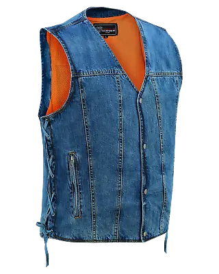 Vance Men's V-Neck Denim Vest For Motorcycle Riders With Conceal Carry Pockets • $44.50