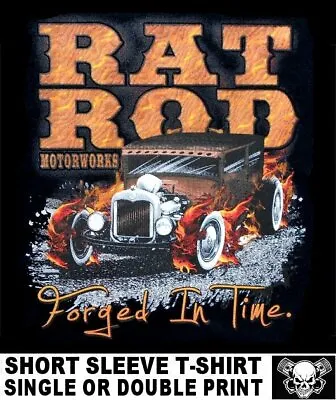 $19.99 • Buy Hot Street Rat Rod Motorworks Old School V8 A Sedan In Flames Skull T-shirt W137