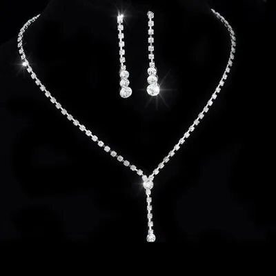 £4.01 • Buy Charm Wedding Bridal Crystal Rhinestone Women Necklace Earrings Set Jewellery