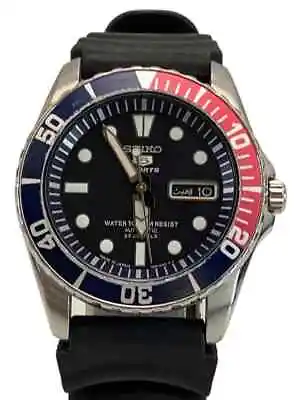 Seiko 5 Sports 7S36-03C0 Day Date 23jewels 100M Pepsi Blk Automatic Mens Watch • $452.07
