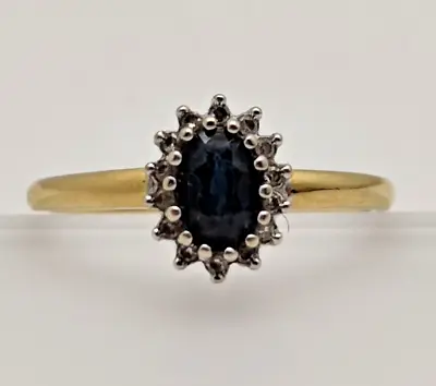 18ct Gold Ring Sapphire And Diamond Gemstone Ring Size J 1/2 - 18ct Yellow Gold • $664.87