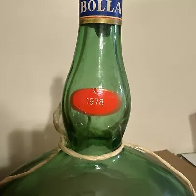 BOLLA Vintage 1978 3 Liter Italy Soave Wicker Wrap Green Glass Bottle Empty • $20