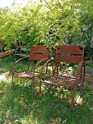 Antique Metal 1940s Bouncer Patio Chair Set Great Patina Americana S&H$$ • $2000.77