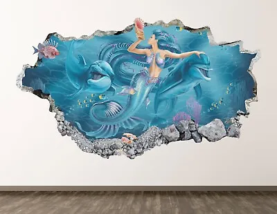 Mermaids Dolphins Wall Decal Art Decor 3D Smashed Sea Creatures Sticker BL1394 • $29.95