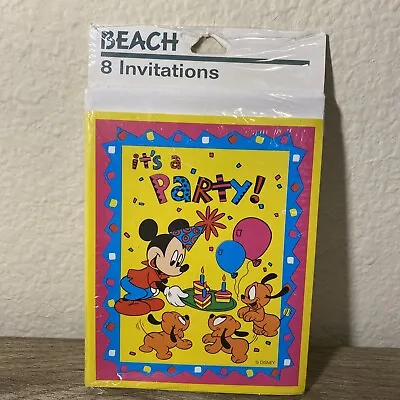 Vintage Retro Mickey Mouse Walt Disney Birthday Party Invitations Cards 8 Ct 90s • $9.99