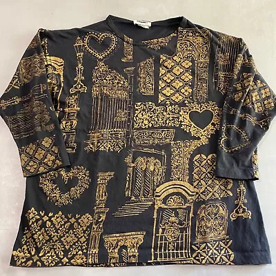 GITANO Shirt Womens One Size Gold Hearts Graphic Vintage 80s - 90s • $17.89