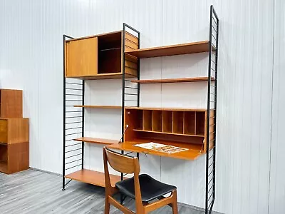 2 Bay Staples Ladderax Mid Century Teak Shelving System With Bureau • £1500