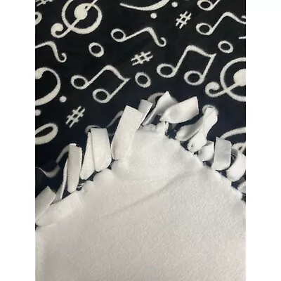 Handmade Tie Fleece Blanket Black And White Musical Note Symbols Clef Alto • $60