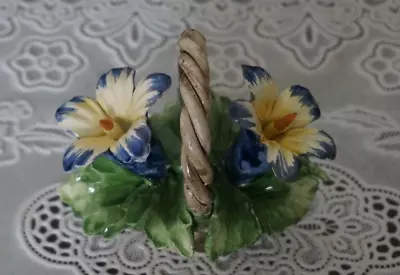 VINTAGE Nuova Capodimonte Figurine Floral Blue Flowers Basket Italy • $20