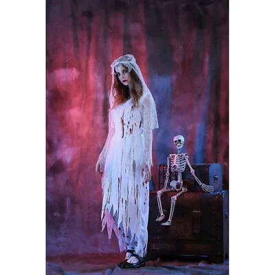 Adult Ladies Zombie Bloody Bride Fancy Dress Halloween Costume Womens Prom Queen • £16.77