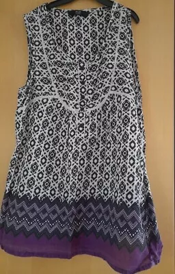 F&F  Linen Cotton Blend Sleeveless Summer Top Purple. Size 10. Buttons On Front  • £0.99