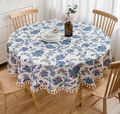 Table Cloth Round 70 Inch 180 Cm Paisley Blue Coffee Table Cover Table Cloth F • $79.98