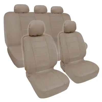 $44.90 • Buy Synthetic Leather Beige Car Seat Covers Genuine Leather Feel Front Rear Full Set