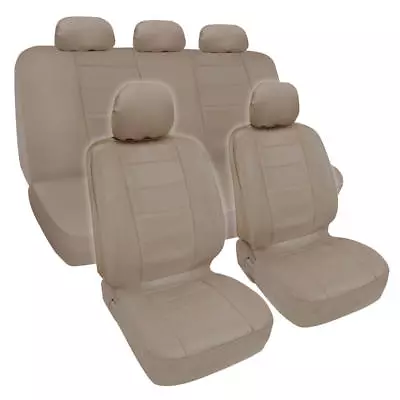 Synthetic Leather Beige Car Seat Covers Genuine Leather Feel Front Rear Full Set • $44.90