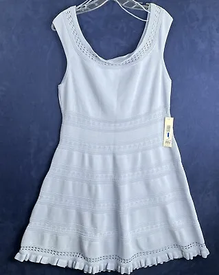 Eliza J Dress XL Baby Blue Dress Knit Texted Sleeveless Crochet Neck  Skater Sty • $36.50