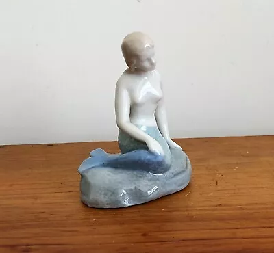 Unmarked Porcelain Figurine Mermaid Sitting On A Rock • $8.99