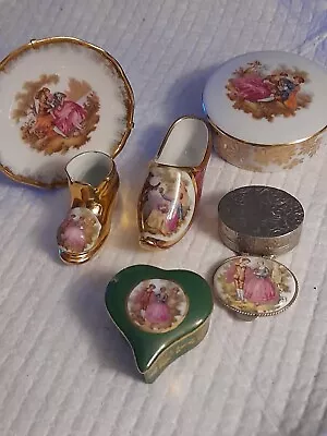 6 Lovely Vintage Limoges Porcelain Trinket Boxes/ornaments/shoe/boots/heart • £15