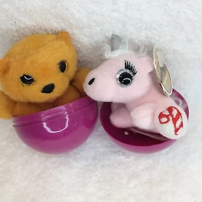 Surprizamal 2.5  Miniature Plush Animals Lot Of 2: Gold Bear & Pink Unicorn • $9.95