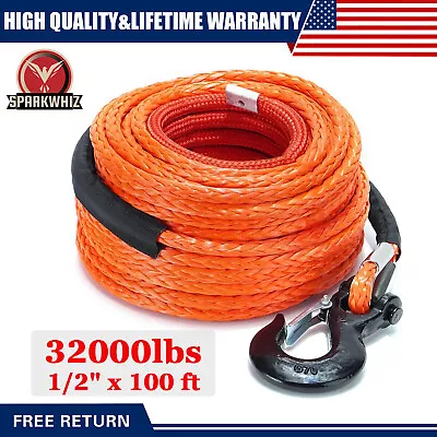 Synthetic Winch Rope 1/2 X100'ft 32000lbs Winch Cable Line Rope Off Road For ATV • $98.80