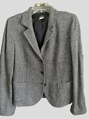 J. Crew Women’s Black/White Herringbone Wool Blazer 3 Button Size 10 EUC • $45