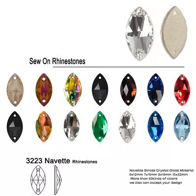 Navette Flat Back Glass Beads Sewing Strass Rhinestone Sew On Stones And Crystal • $5.03