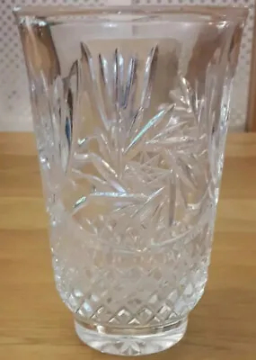 £16 • Buy Vintage Bohemian Crystal Cut Footed Glass Vase Etched Star Pattern Heavy 13 Cm