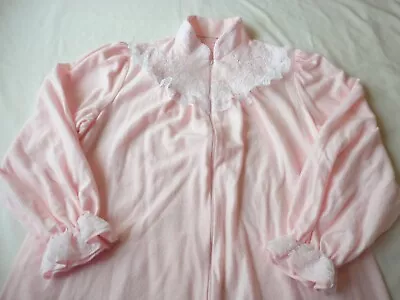 £24.17 • Buy Robe Housecoat Zip Front Pink W/ Lace Trim Medium Weight Cotton Blend  Size S/M